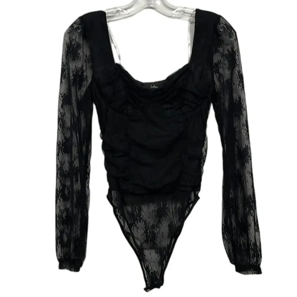 New Lulus Black Lace Whimsygoth Dark Fairy Classic Bodysuit Size Small (S)
